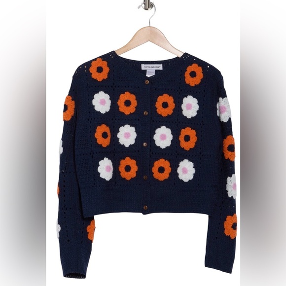 Cotton Emporium Flower Patch Button Front Cardigan Sweater Floral NWT S BLUE - Picture 3 of 7
